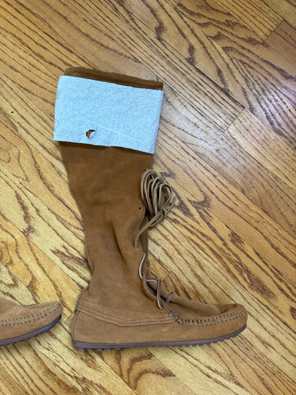 Minnetonka Moccasin Fringe Knee High Boots Sz 7, Leather Suede NEW - Picture 3 of 4